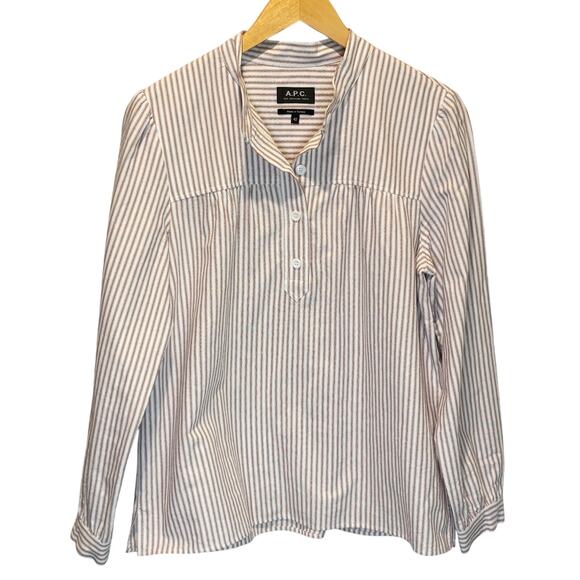 A.P.C. Striped Button Front Long Sleeve Popover Top - size 42 (US 10) - Picture 1 of 6